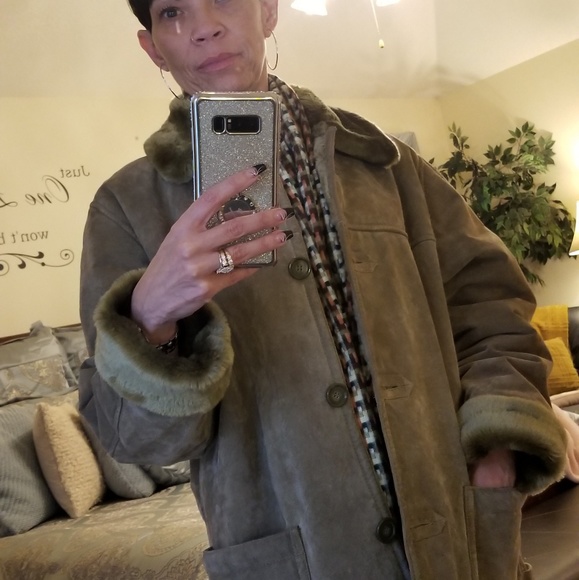 EUC Olive Green Suede Coat - Picture 2 of 7